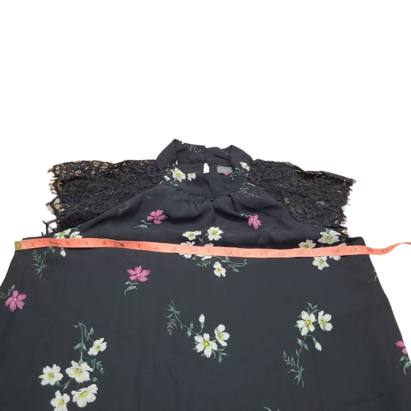VINCE CAMUTO SHIRT WOMENS SIZE SMALL RICH BLACK FLORAL BLOUSE RAGLAN SLEEVE TOP - Picture 6 of 10